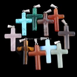 Charms 40X28Mm Natural Crystal Stone Cross Charms Pendants For Necklace Jewelry Making Drop Delivery 2021 Findings Compon Dhseller2010 Dhpxf