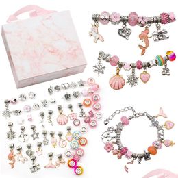 Bangle Cartoon Children Crystal Glass Bead Bangle Bracelets Diy Kits For Handmade Jewelry Makings With Gift Box Pink Blue Oc Sexyhanz Dhqeh