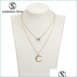 Pendant Necklaces Newest Mtilayer Crystal Crescent Moon Pendant Necklace For Women Fashion Bohemia Gold Sier Chain Jewellery G Sexyhanz Dhfjm