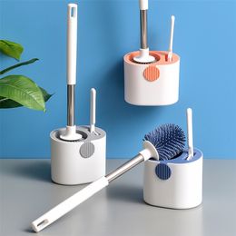 Toilet Brushes Holders Silicone Toilet Brush With Holder Set Long Handled Round TPR Cleaner Brushes White Wall Mounted Drain Wc Bathroom Accessories 220902