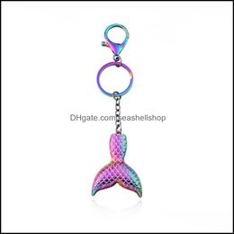 Key Rings Rainbow Mermaid Fishtail Keychains Metal Key Chain Ring Rings Unisex Keyring Holder Accessories Drop Delivery 2 Dhseller2010 Dhftj