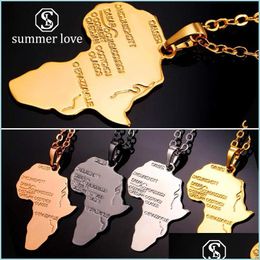Pendant Necklaces Fashion Africa Map Pendant Necklace For Women Men Ethiopian Jewelry Stainless Steel Long Chain Hip Hop Nec Lulubaby Dhbzf