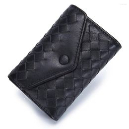 Card Holders Women Genuine Leather Sheepskin Woven Cardholder Ladies Business ID Holder Mini Envelope Organ Wallet Men Porte Carte