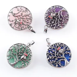 Natural Stone Dangle Pendants Amulet Women Man Jewellery Gift Tree of Life Round Beads Lapis Crystal Agates Opal BN365