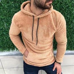 Men's Hoodies Sweatshirts Casual Solid Hooded Men's Long Sleeve Autumn Winter Warm Pocket Loose Sweatshirt Plush Fleece Hoodies Oversized Loose Tops 220905