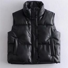 Women's Vests Womens Puffy Vest Down Vest Black Pu Leather Vest Woman Jacket Coat Autumn WInter Outwear Sleeveless Jacket 220905