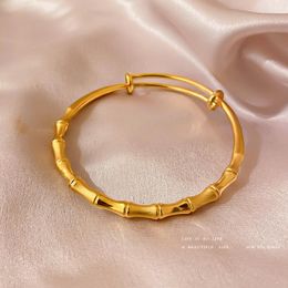 Bangle Bamboo Joint Gold Bracelet For Women Girl Push-pull Adjustable Mouth Metal Female Fashion Jewelry 2022