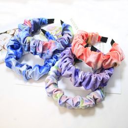 Headband New Tie Dye Korean Style Women Girls Bezel Hair Band Headband Fashion Hairhoop Velvet Vintage Folds Hair Accessories Headwear