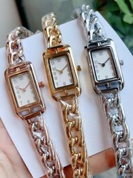 Fashion New Women Quartz Numerals Wristwatch Female Geometric Rectangle Watches Minimalist Dial Lady Hip Hop Punk Chain Clock 23mm Waterproof