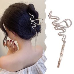 Hair Clips & Barrettes New Korean Hair Claws Vintage Long Tassel Metal Crystal Crab Clips fashion Hairpins For Women Accessories