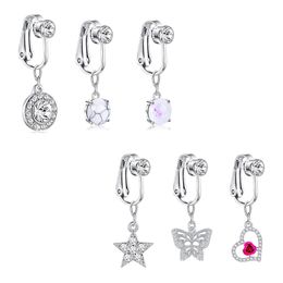 Zircon Non Piercing Body Belly Button Ring Clip On CZ Fake Dangle Navel Rings for Women and Girls