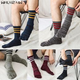 Athletic Socks Large Size Five Finger For Men Pure Cotton Striped Colourful Party Dress Long With Toes Street Fashion Breathable L220905