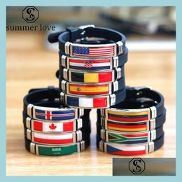 Other Bracelets National Flag Bracelets Spain Germany England Australia Brazil Sile Bracelet Wristband Men Fitness Sporty Je Sexyhanz Dhq0M