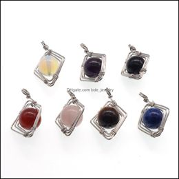 Pendant Necklaces Healing Crystal Ball Gemstone Necklace Reiki Jewellery Natural 14Mm Bead Round Stone Wire Diamond Pendan Dhseller2010 Dhioj