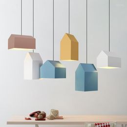 Pendant Lamps Nordic Creative Macaron Single Head Small Lights Geometry House Cafe Decorate Led Hanging Lamp Children's Room Lighting