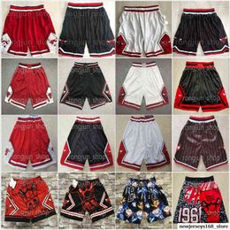 Men's Shorts Real Stitched Mitchell Ness Black White Red 23 Michael Basketball 2 Pocket Shorts High Quality Retro With Pockets Printed Men Baskeball