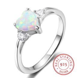 opals rings UK - genuine 925 sterling silver ring fire opal heart shaped weddings rings design for women young lady united states distributor fashion wh2295