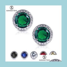 Stud Platinum Plated Cubic Zirconia Halo Shape Gemstone Round Stud Earrings For Women Girls Fashion Jewellery Gift Your G Carshop2006 Dhkck