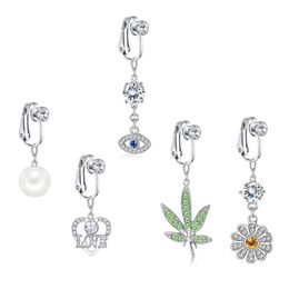 Non Piercing Body Belly Button Ring Clip On CZ Fake Dangle Navel Rings for Women and Girls