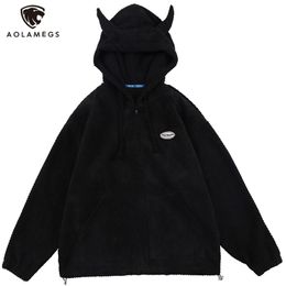 Men's Hoodies Sweatshirts Aolamegs Men Twist Knitting Demon Horns Solid Color Zipper Coats Soft Cozy Hipster Tops Hip Hop Loose Casual Streetwear 220905