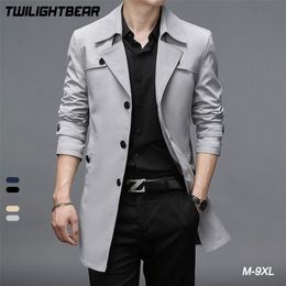 Men's Trench Coats Oversized Long Windbreaker Coat 8XL Male Solid Slim Fat Business Casual Men Clothing Outerwear Jackets 220905