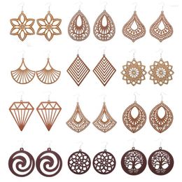 Dangle Earrings SOMESOOR Fashion Engraved African Ethnic Wooden Drop Laser Cutting Carved Natural Wood Jewelry For Women Gifts