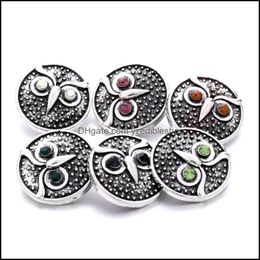 Charms Vintage Sier Colour Snap Button Owl Charms Women Jewellery Findings Rhinestone 18Mm Metal Snaps Buttons Diy Bracelet Dhseller2010 Dhbbu