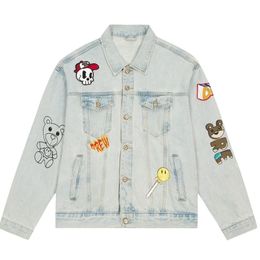 2024 Jackets Men Spring Hooded Letter Printing Casual Button Work Wear Denim Jackets Flight Smile Face Bear Tops Vintage Man Uniform House