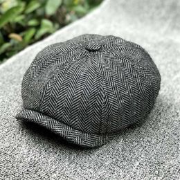 cotton newsboy cap UK - Newsboy Cap Wool Tweed Octagonal Cap For Men Grey Brown Gatsby Hat Berets Hat Cabbies Headpiece Beret Hats NZ108286h