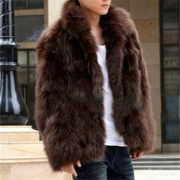 Men's Leather Faux Fur Coat Korean Fashion Slim Clothing Winter Brown Fluffy Warm Plus Size Xxxl 4xl Casual Male Top Thermal Jacket 220905
