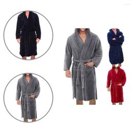 Men's Sleepwear Bath Robe Solid Colour Autumn Winter Super Soft Hooded Pockets Warm Men Nightgown Plush Bathrobe For Bedroom