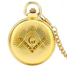 Pocket Watches High Graded Masonic Luxury Golden Freemason Theme Bronze Alloy Quartz FOB Watch Royal Waist Chain Freemasonry Gifts 2022