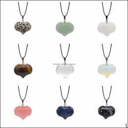 Pendant Necklaces Fashion Heart Shape Pendants Natural Stone Choker Necklace Tiger Eye Opal Aventurine Leather Chains Ne Dhseller2010 Dhbew