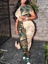 Women's Plus Size Tracksuits Lw Plus Size Crop Women Clothing Two Piece Casual Outfits 2022 Summer Camouflage Print Elastic Fashion Pants Set L220905