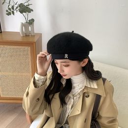 Berets EStenala Winter Solid Warm Sweet Girl Headwear Hats Ring Wool French Artist Beanie Women Ski Cap Gorras