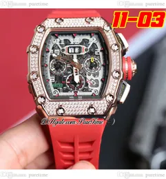 2022 11-03 A21J Automatic Mens Watch Rose Gold Diamonds Bezel Skeleton Dial Big Date Red Crown Rubber Strap 8 Styles Watches Puretime C3