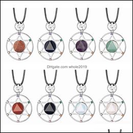 Pendant Necklaces Sterling Sier Hexagram Star Pendant Necklace Cut Crystal Stone David Stars Shield Hexagrams Double Layer Diamond Je Dhyv9