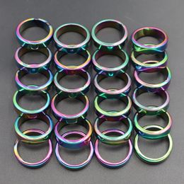 Fashion 6mm Hematite Rings Colourful Flat Arc Gallstone Couple Rainbow Non-magnetic Relieve Anxiety Unisex Chakra Energy Jewellery Gift