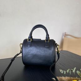 Evening Bags 2022 Oblique Cross Bag Vegetable Tanned Leather Retro Handbag Women's Commuter Cylinder