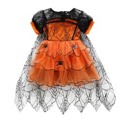 -Moda Kids Girl's Dresses Witch Lace Princess Dress Dress Halloween Pumpkin Fantas Dress Spider Spider Galze Roupfits 20220905 E3