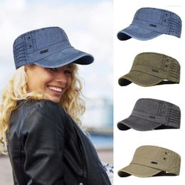 Berets Casual Washed Cotton Flat Top Hat Adjustable Military Caps Unique Design Men Women Cadet Army Cap Vintage