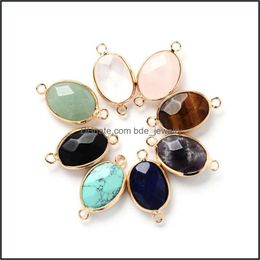 Pendant Necklaces Cut Double Hanging Stone Pendant 13X18Mm Accessories Gold Wrapped Oval Quartz Gemstone For Women And M Dhseller2010 Dhobs