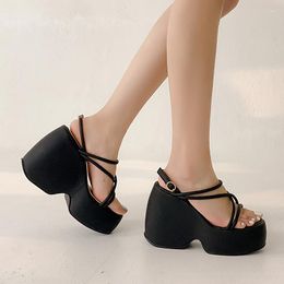 Sandals 2022 Sexy Strappy Heels Women Summer Thick Sole Cross Lacing High Party Large Size 35-42