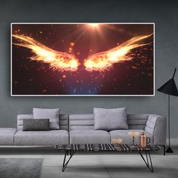 Abstract Painting Black Gold Flaming Feather Wings Canvas Scandinavian Posters and Print Nordic Wall Art Picture for Living Room