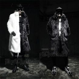Men's Fur Faux Mandylandy Winter Menswear Imitation Long Trench Coat Men Trendy ry Jackets Black and White Gothic Overcoat 220905