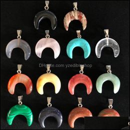 Charms 30Mm Natural Stone Crystal Charms Pendants Ox Horn Crescent Shape Copper Edging For Necklace Jewellery Making Diy G Dhseller2010 Dhuvd