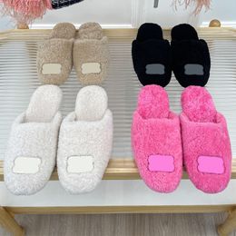 COSY MULE Cosy slippers Mules in black fake shearling Net red star planting grass shoe upper brand logo decoration high end casual famous designer shoes