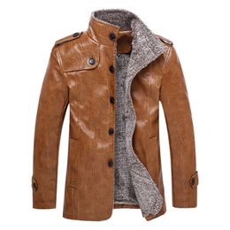 Men's Leather Faux Winter Jacket and Fur Plus Velvet PU Male Large Size Mens Solid Color Slim Coat 220905