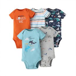 Rompers 5PCS/Lot Baby Boys Girls Bodysuits 100% Cotton Short Sleeves Kids Clothes 6-24 Month born Body Bright Prints bebe Jumpsuit 220905