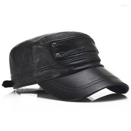 Berets Genuine Leather Hat Men's Flat Cap Army Military Hats Gorras 2022 Sheepskin Brands Caps For Men Casquette Homme